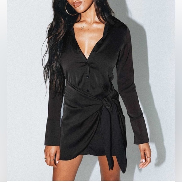 NWOT Princess Polly Bodeni Long Sleeve Button Down Black Mini Dress Size 2 - Picture 1 of 15
